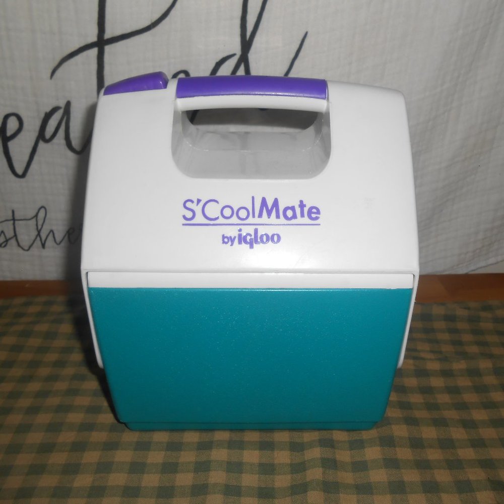 Vintage S'CoolMate by Igloo Mini Cooler Lunch Pal Teal White Purple Great Cond!